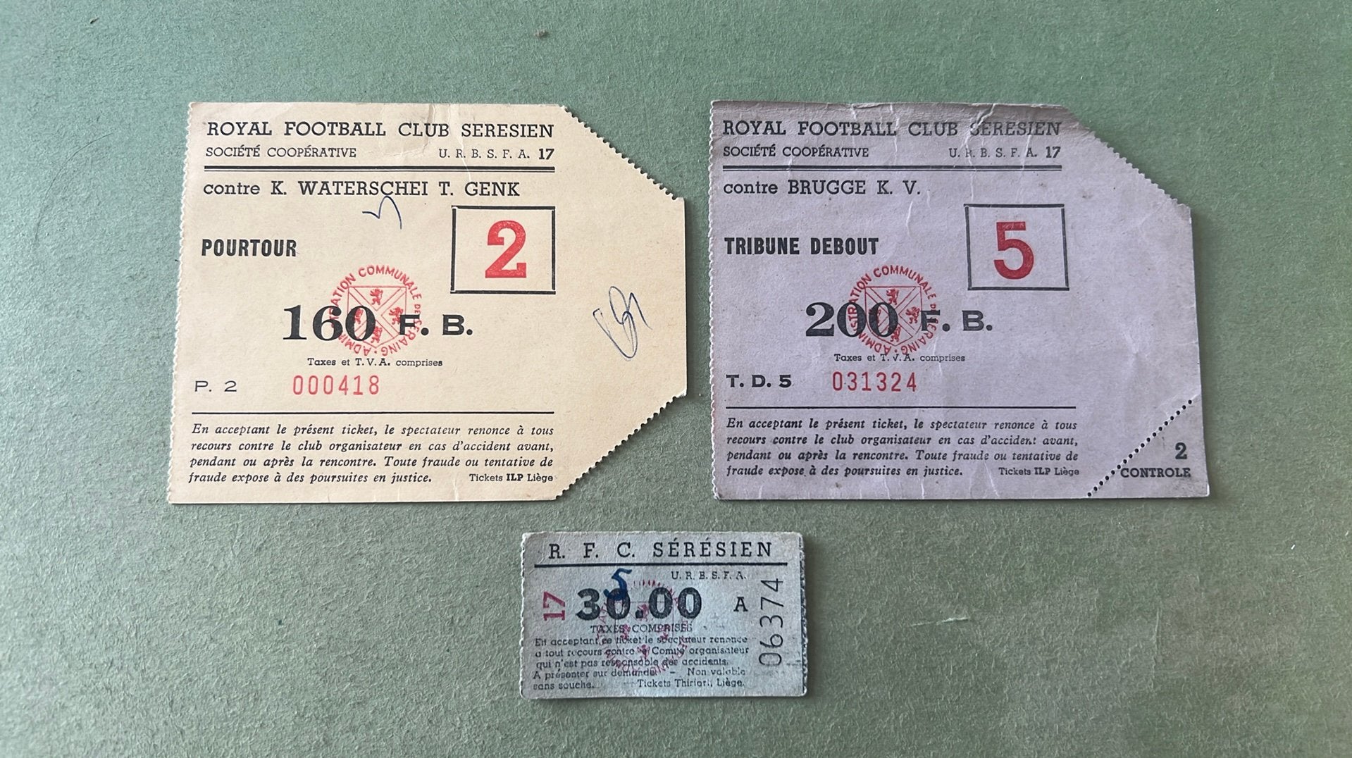 3 tickets RFC Seraing tegen Club Brugge - Waterschei, Verzenden, Gebruikt, Overige typen