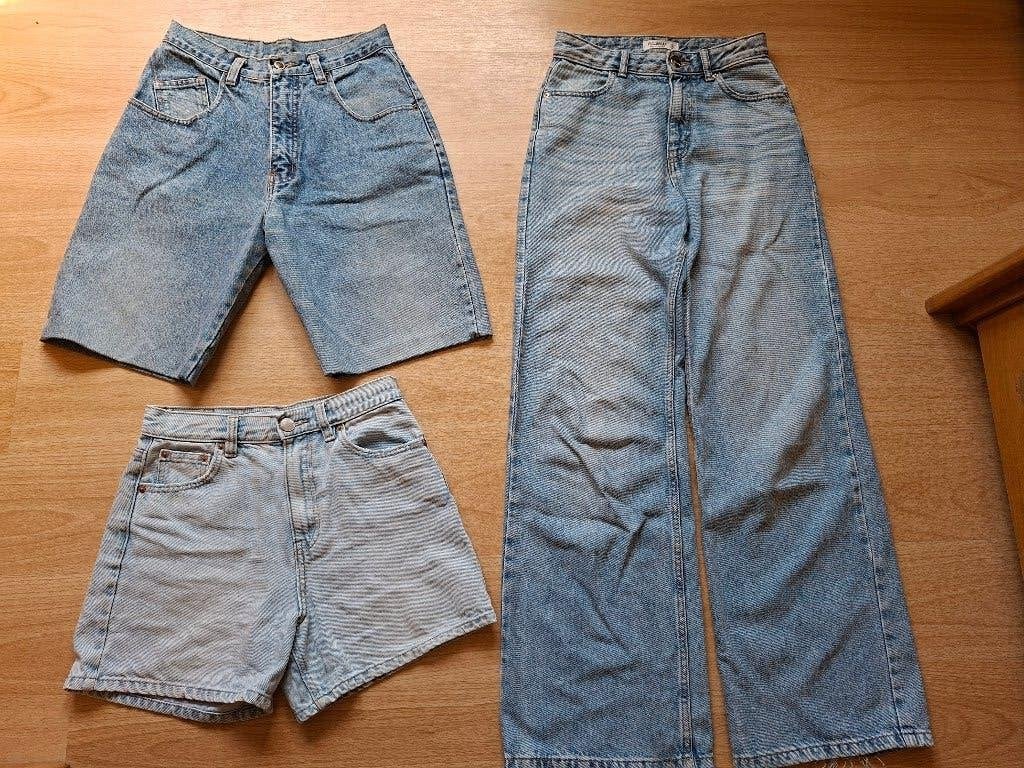 Jeans short en wide leg van Pull & bear maat 34 en bermuda, Ophalen, Blauw, Zo goed als nieuw, W27 (confectie 34) of kleiner