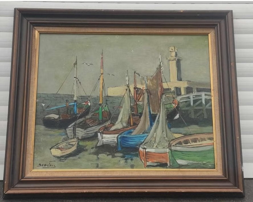 Huile sur panneau marine signe Frans servais, Ophalen of Verzenden, Paneel