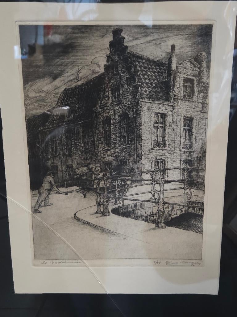 G. Langie: 'De Voddeman', ets, Gentse kunstenaar, Ophalen of Verzenden