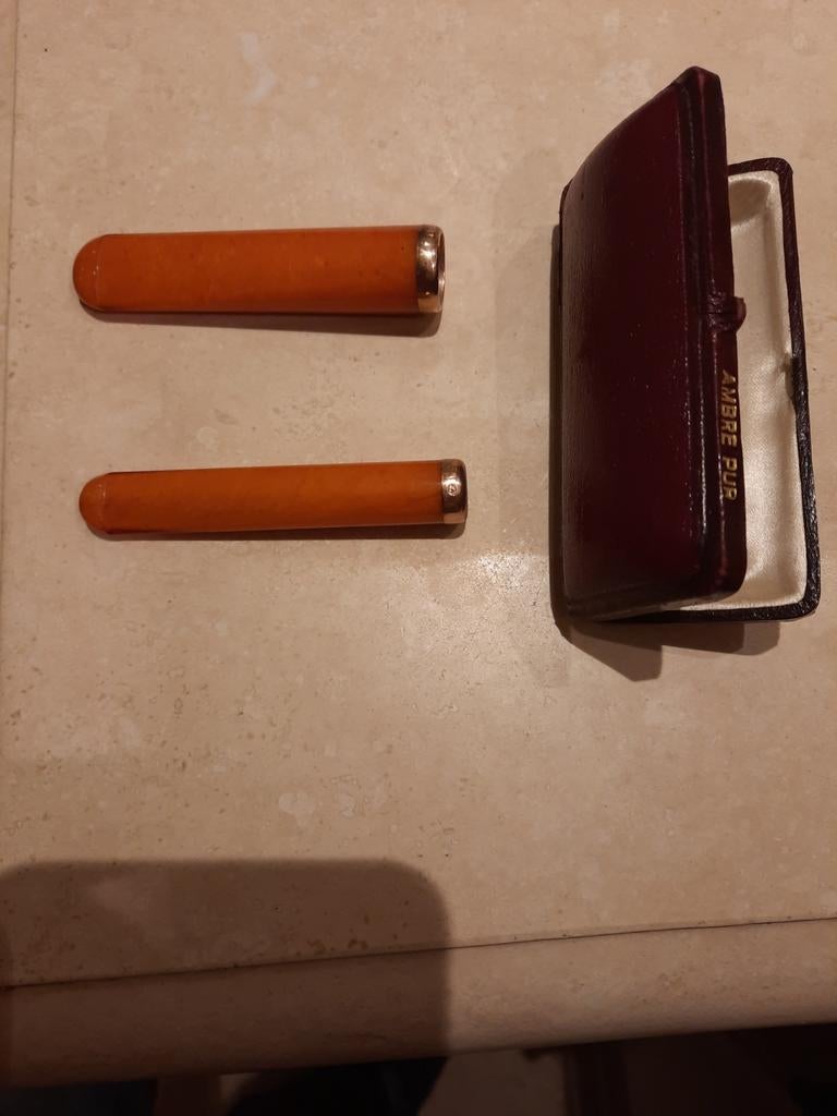 Vintage sigarette / sigarenhouders in amber en goud 18k, Antiek en Kunst, Ophalen of Verzenden