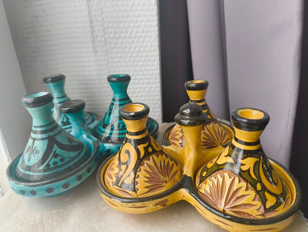 Unieke Handgemaakte Marokkaanse Kruidenhouder / Mini-Tajine, Maison & Meubles, Cuisine | Ustensiles de cuisine, Jaune, Enlèvement