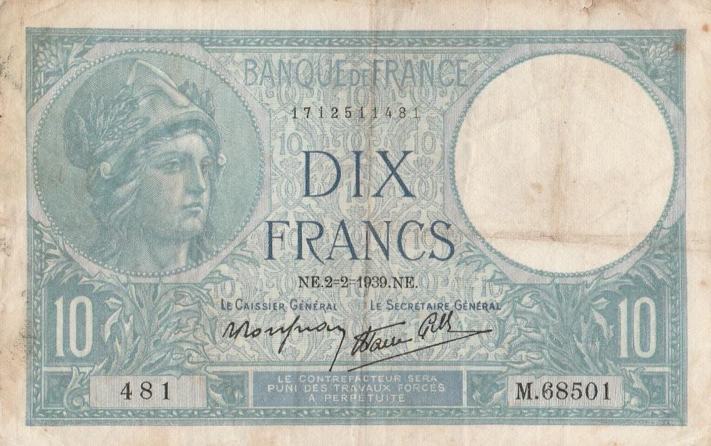 FRANCE 10 FRANCS 02.02.1939, Ophalen, Frankrijk, Los biljet