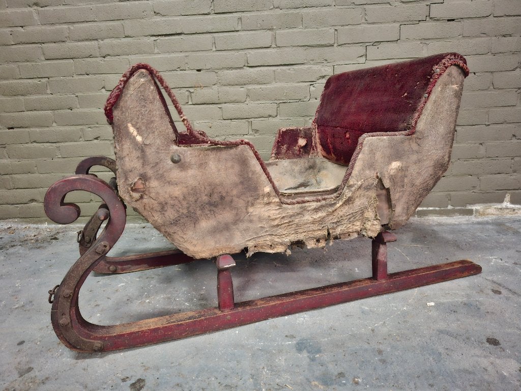 Antieke houten arrenslee met leder, Diversen, Ophalen, Gebruikt