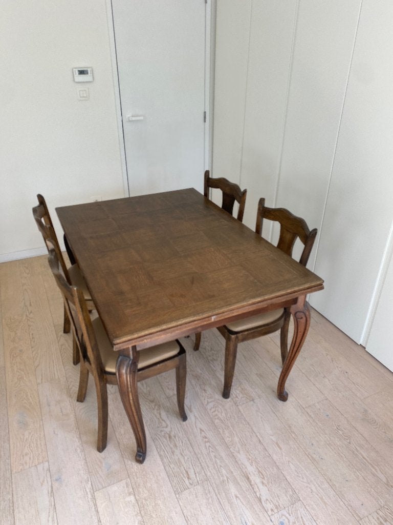 Table et chaises vintage, Maison & Meubles, 100 à 150 cm, Quatre personnes, Enlèvement, Utilisé