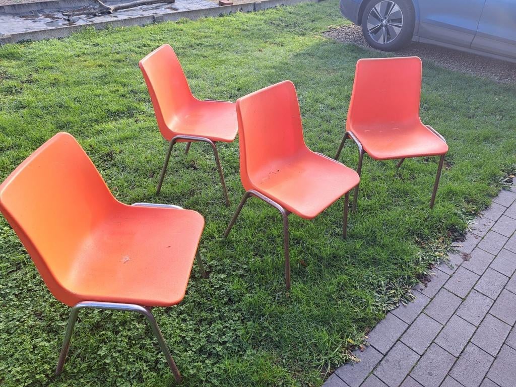 4 oranje vintage stoelen, Ophalen, Gebruikt, Overige kleuren, Vier