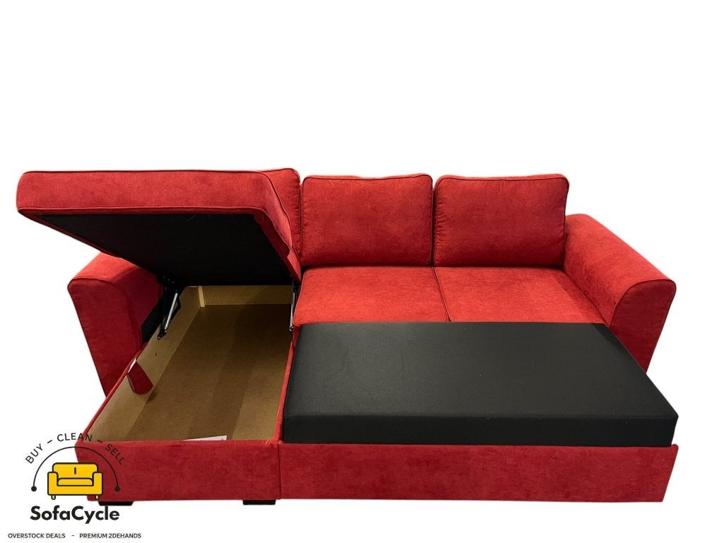 Siège d'angle en tissu rouge avec fonction couchage, Maison & Meubles, Neuf, Enlèvement ou Envoi, SofaCycle VOF, Info@sofacycle.be