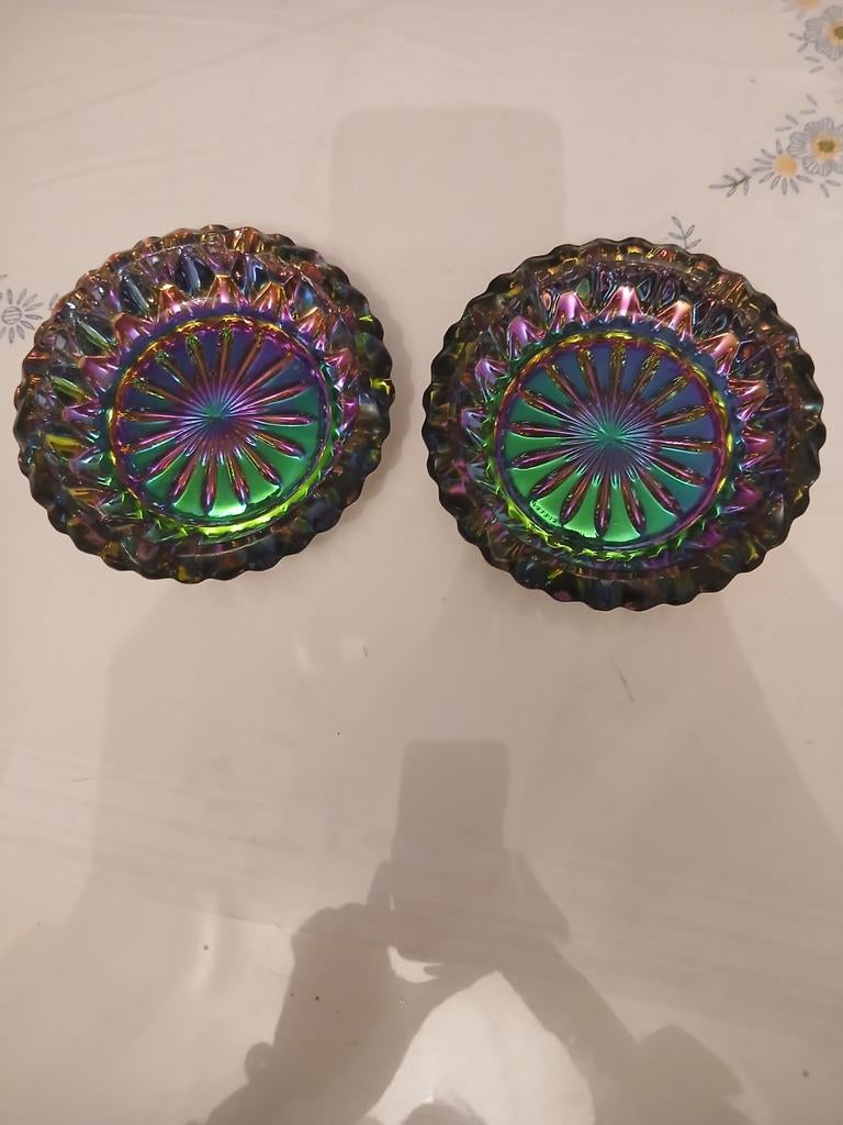 Duo Coupelles / Cendriers Vintage IRIDESCENT - France, Enlèvement, Bleu, Argent