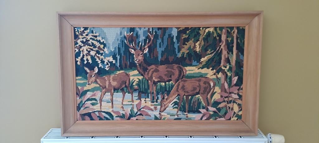 Cadre avec tapisserie illustration cerf, Enlèvement, Bois