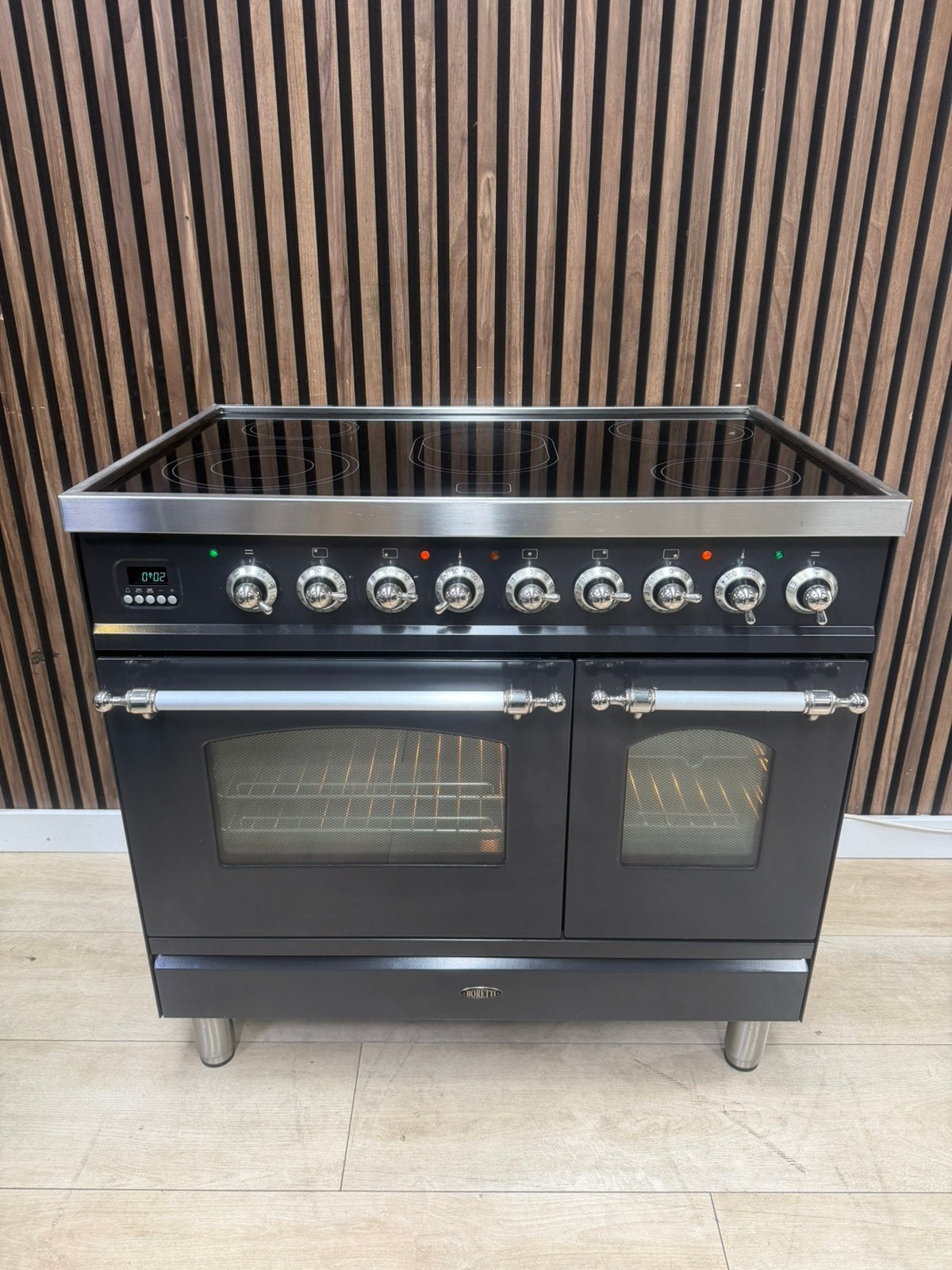 Luxe Antraciet Boretti Fornuis 90 cm (Gratis bezorgen), Hete lucht, 60 cm of meer, Ophalen of Verzenden, Zo goed als nieuw