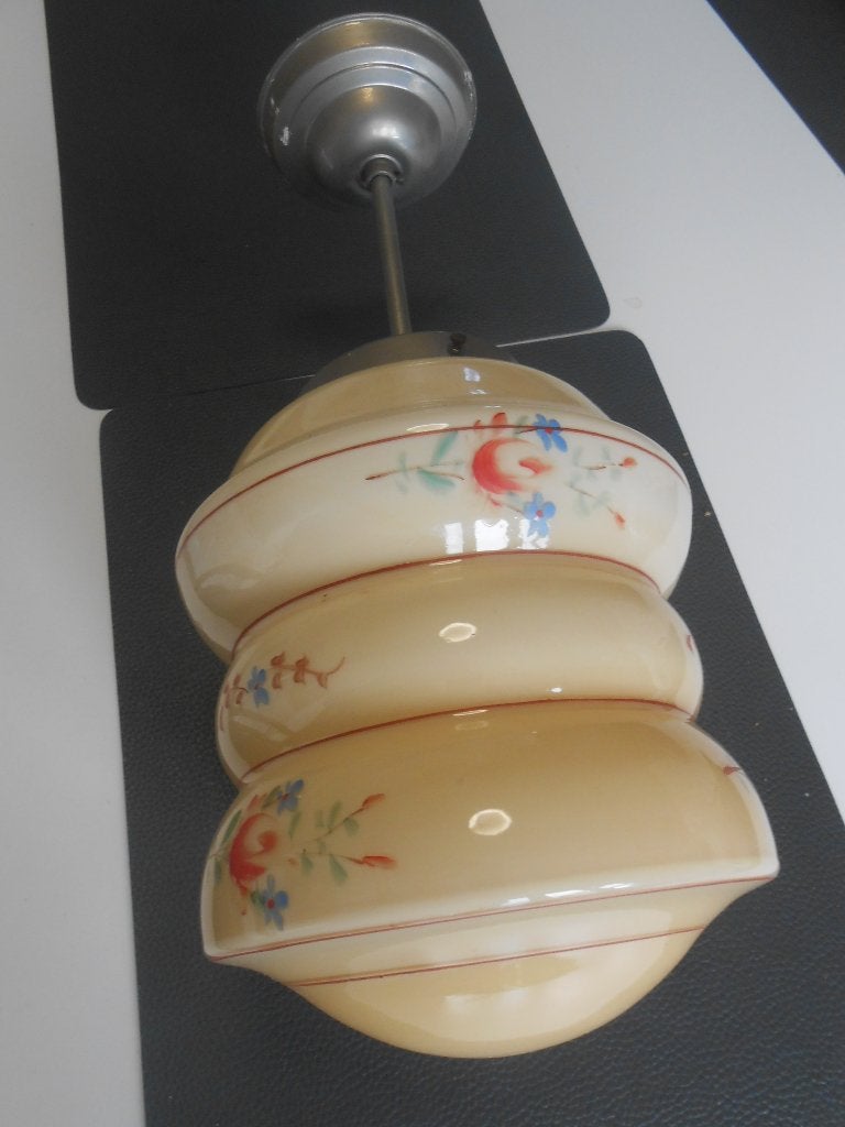 Antieke opaline lamp met bloemmotief, Antiek en Kunst, Ophalen of Verzenden