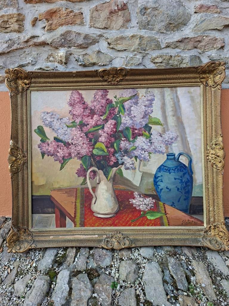 Peinture signée bouquet de lilas, Enlèvement
