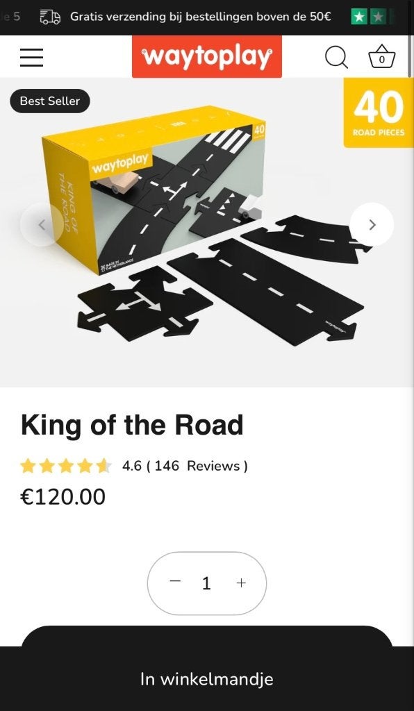 Way to Play autobaan - racebaan 40 stuks (king of the road), Onderdelen, Zo goed als nieuw, Handmatig, Ophalen