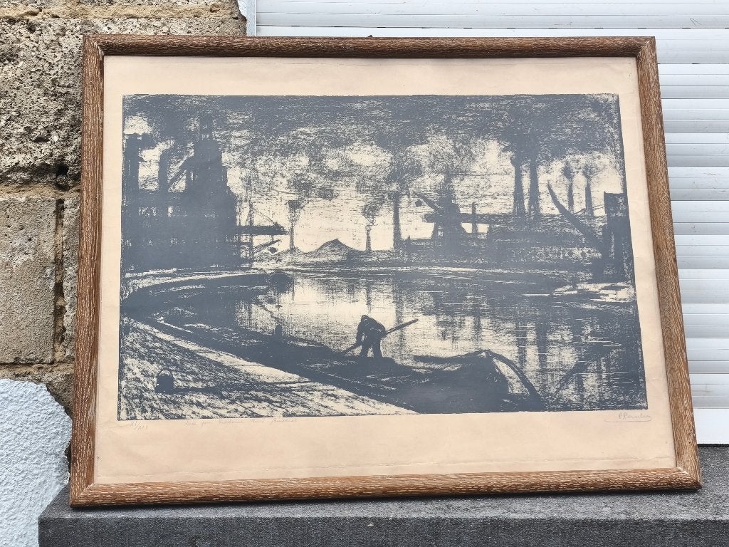 Lithographie industrielle signe pierre paulus, Antiquités & Art, Art | Lithographies & Sérigraphies, Enlèvement ou Envoi, Paysages