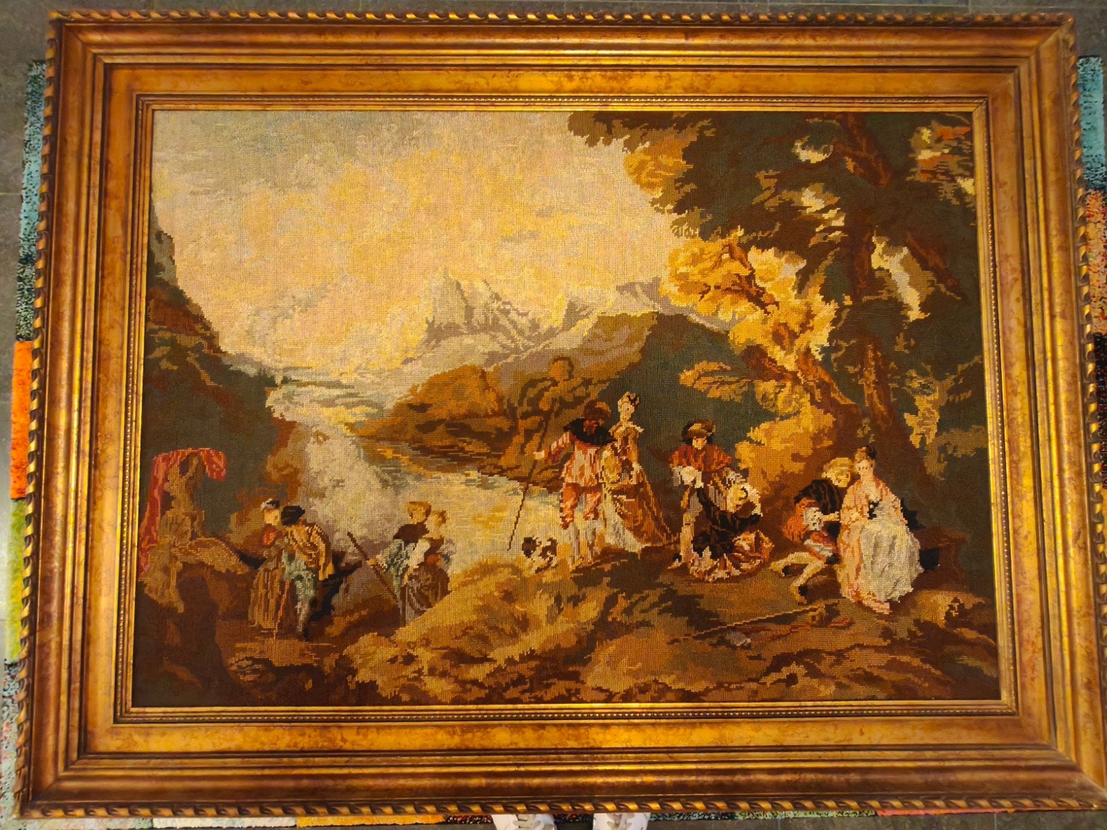 Grand canevas brodé main encadré, Ophalen