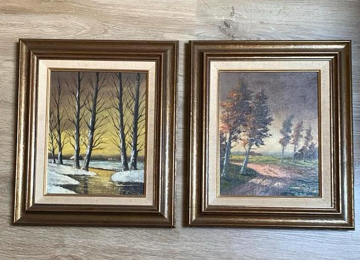 2 Schilderijen op doek met kader R.Deleu, Antiek en Kunst, Kunst | Schilderijen | Klassiek, Ophalen of Verzenden