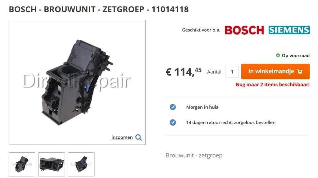 Zetgroep koffieautomaat Siemens / bosch, Elektronische apparatuur, Nieuw, Ophalen of Verzenden, Zetgroep, Siemens