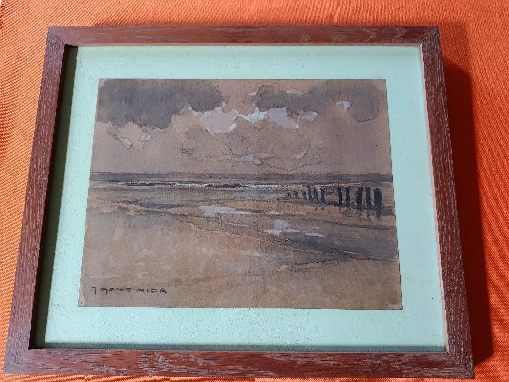Jules Gonthier (1907-1968) Brugse School: Origineel aquarel, Ophalen, Maritiem / water, Impressionistisch, Gesigneerd