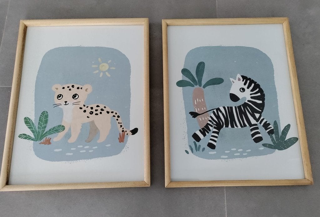 Jungle wanddecoratie met luipaard- en zebraprint 35x45cm, Ophalen, Zo goed als nieuw, Wanddecoratie, Ingelijst