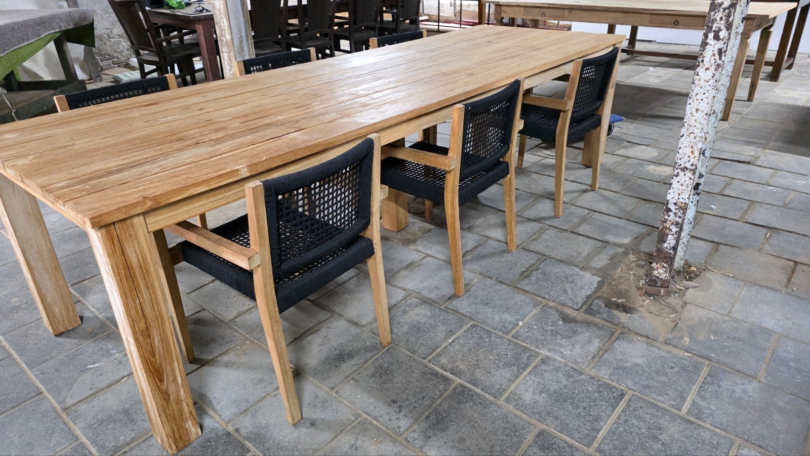 grote tuintafel 3 meter+ 6 stoelen (ex showroommodel), Ophalen of Verzenden, Teakhout