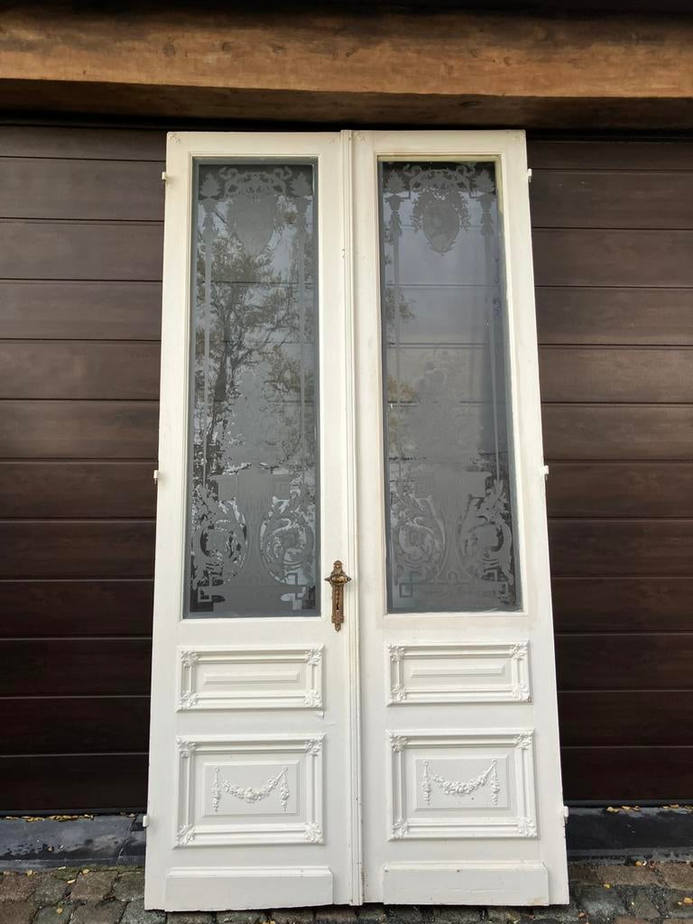 Unieke hoge dubbele ensuite deur met art-deco geëtst glas, Ophalen, Zo goed als nieuw