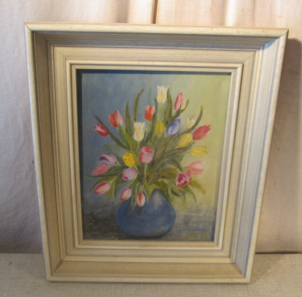 Œuvre magnifiquement peinte « Tulipes en pot » - Willems, Enlèvement ou Envoi, Peinture à l'huile, Encadré, Toile