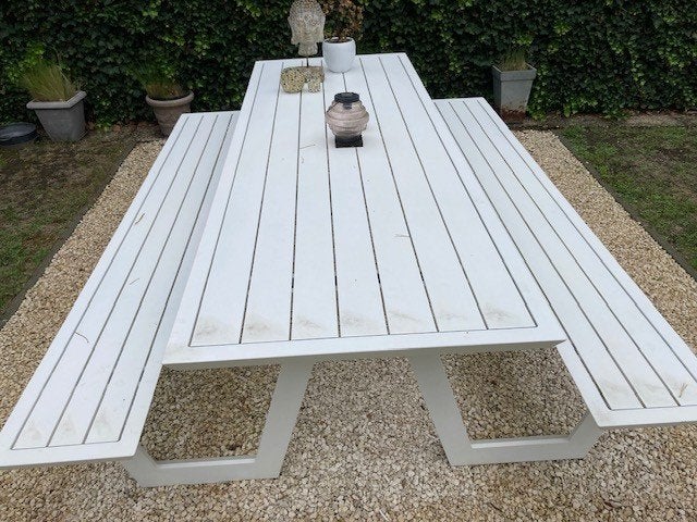 aluminium picknicktafel, Tuin en Terras, Ophalen, Zo goed als nieuw, Rechthoekig, Aluminium
