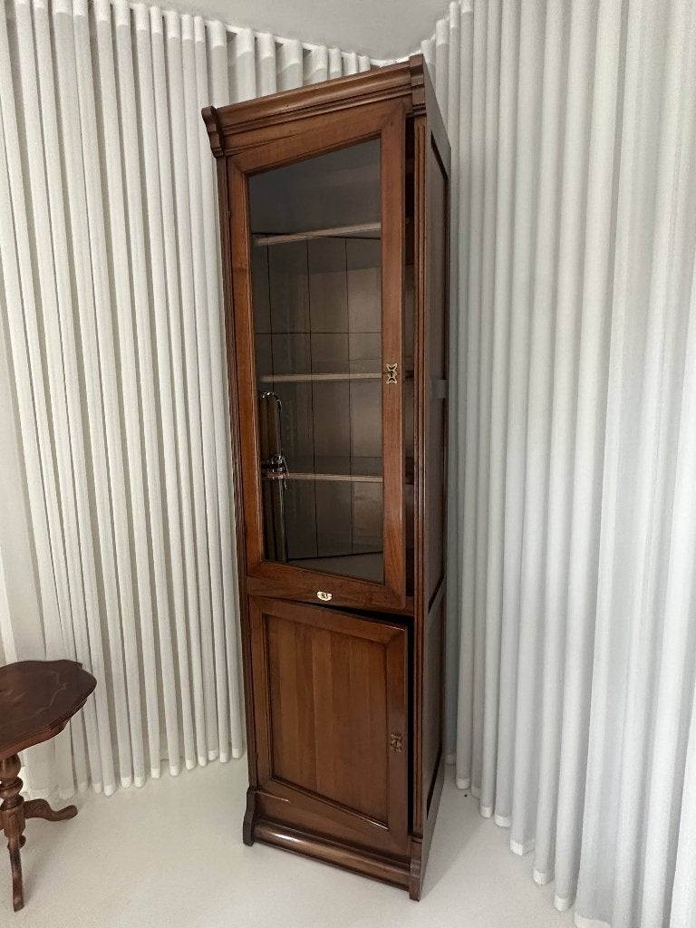 Massief houten vitrinekast / bibliotheekkast, Antiek, 25 à 50 cm, Verre, Enlèvement