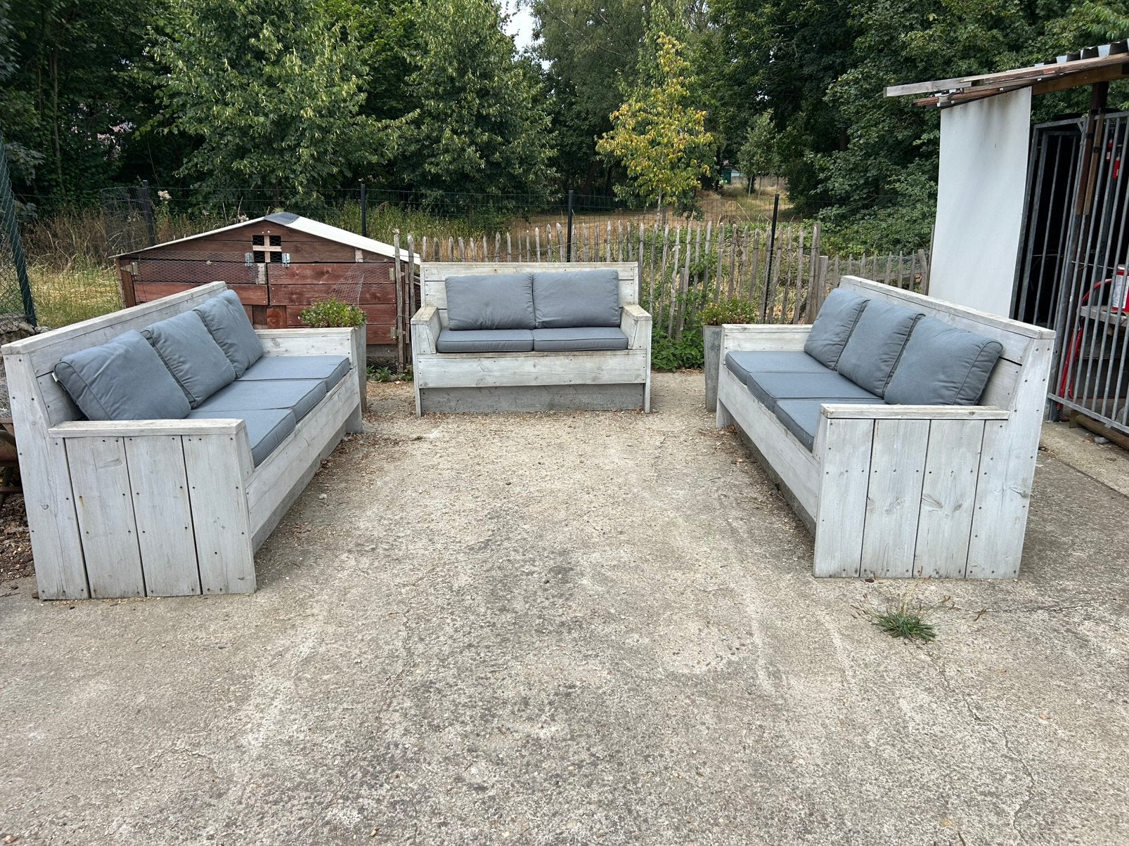 Houten lounge set met kussens - complete set, Tuin en Terras, Ophalen, Gebruikt, Steigerhout, 8 zitplaatsen