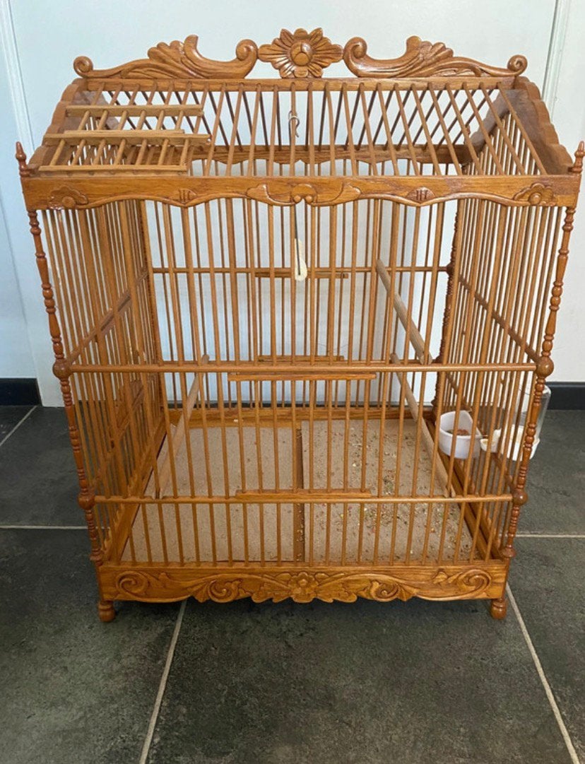 Antiek Handgemaakte houten vogelkooi, Enlèvement, Cage à oiseaux
