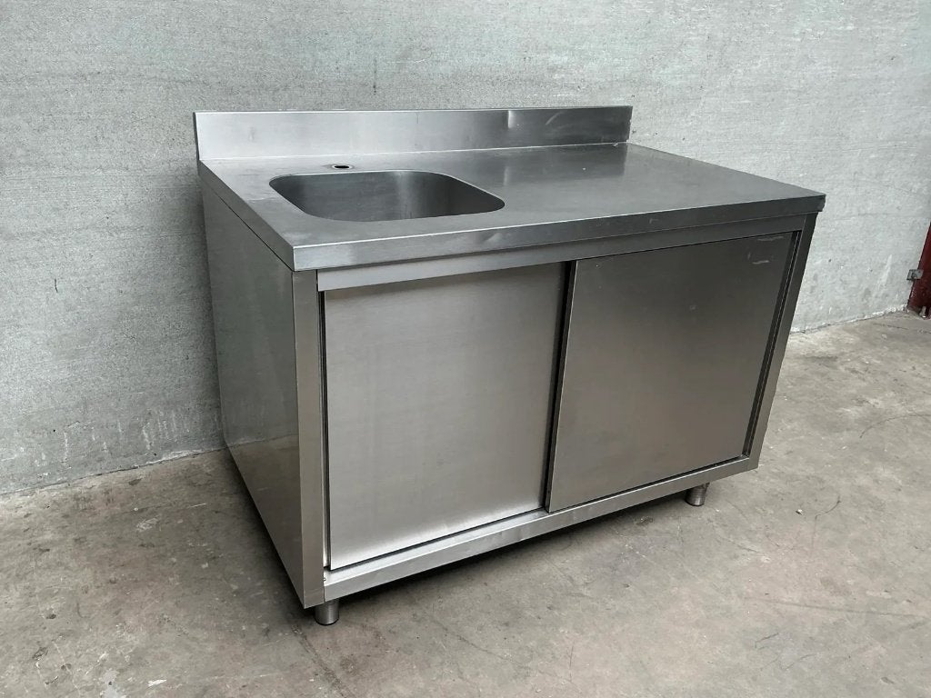 RVS spoeltafel met onderkast, boiler en spoelbak (120 cm), Ophalen