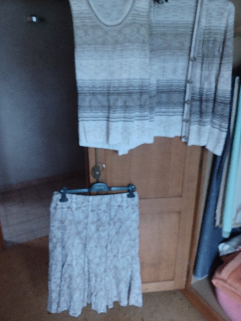 Mooi setje met top, vestje en rok van Mayerline in maat 40, Mayerline, Beige, Gedragen, Ophalen