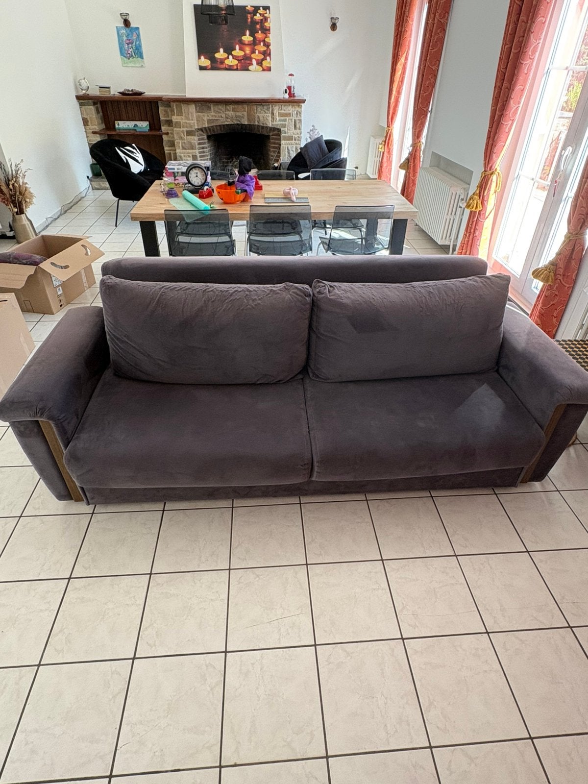 Canapé Enza 3 places convertible – avec coffre – bon état, 200 à 250 cm, Banc droit, Comme neuf, Enlèvement