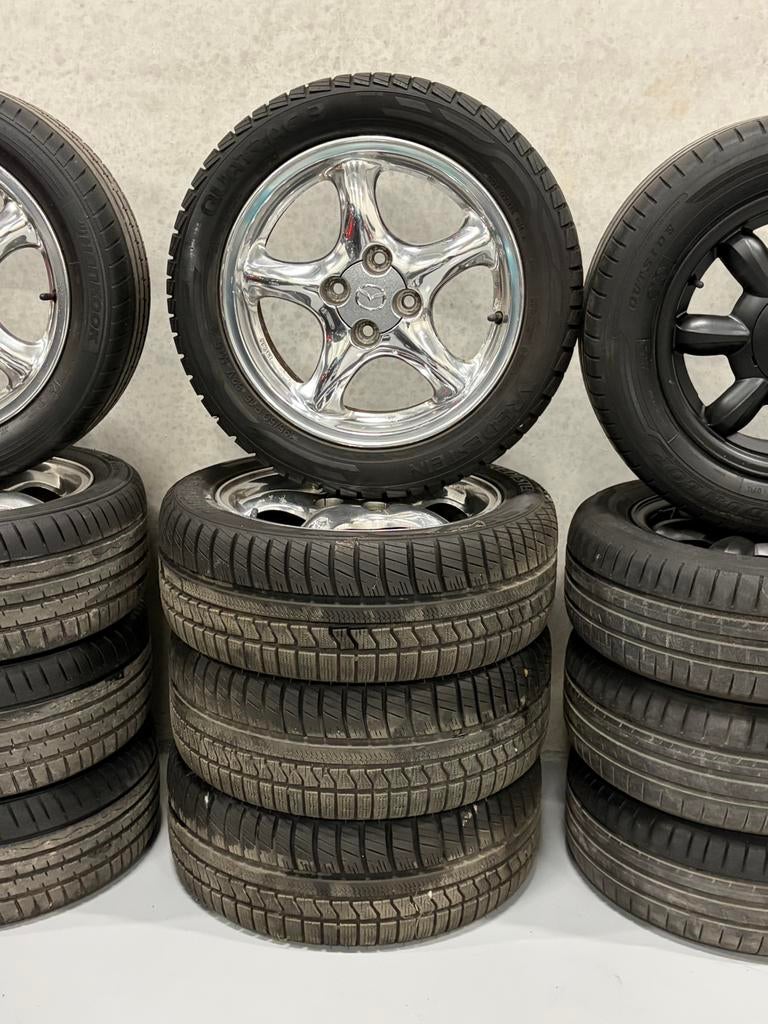 Mazda MX-5 chrome velgen 15 inch 4X100, Auto-onderdelen, Banden en Velgen, Ophalen, Gebruikt, 15 inch, All Season