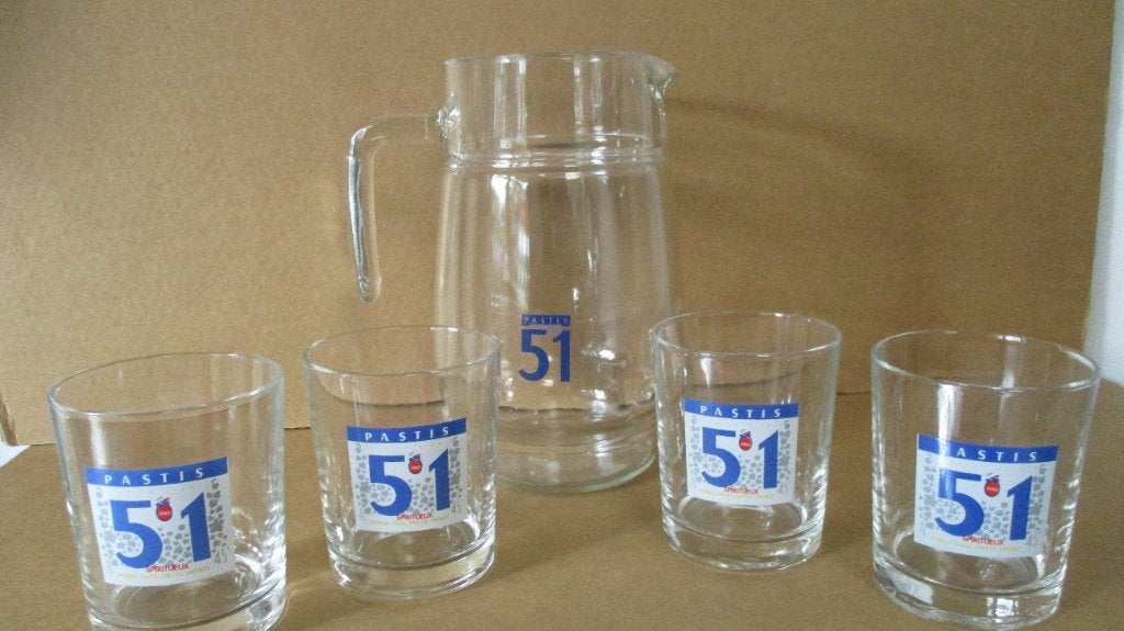 Originele Vintage Pastis 51 set -waterkan met 4 glazen, Verzamelen, Ophalen, Zo goed als nieuw, Overige typen