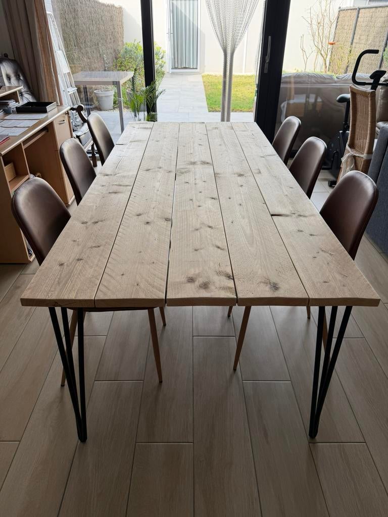Industriële eettafel met luxe Steigerhout blad 220 x 98, Huis en Inrichting, Tafels | Eettafels, Ophalen, Zo goed als nieuw