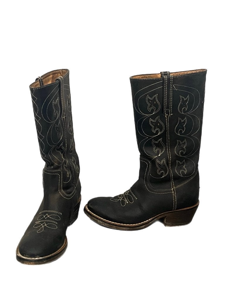 Zwarte leren cowboyboots met witte details – Maat 37 , Kleding | Dames, ANDERE, Zwart, Overige typen, Info@oxfamtweedehandswinkeloostende.be