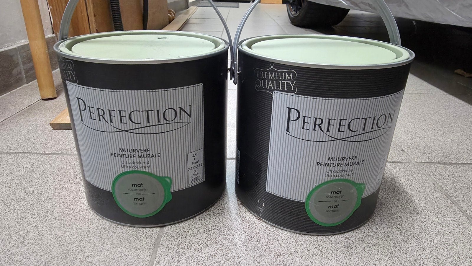 2 potten muurverf perfection elk 2,5 liter rozemarijn, Ophalen, Nieuw, Groen, Verf