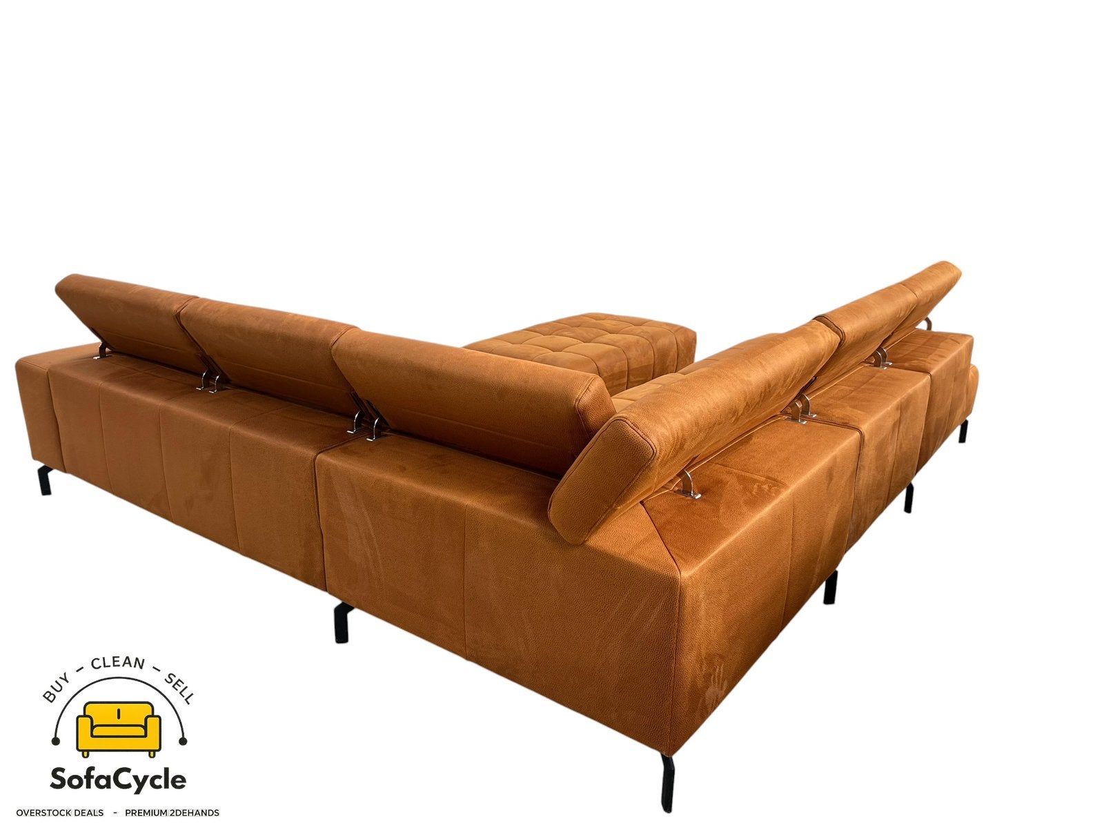Chaise d'angle  cognac avec pouf - Livraison à domicile, Enlèvement ou Envoi, Comme neuf, SofaCycle, Info@sofacycle.be