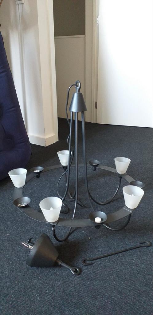 Zwart metalen Kroonluchter / kroonluster/luster/hanglamp, Ophalen, Zo goed als nieuw, Metaal