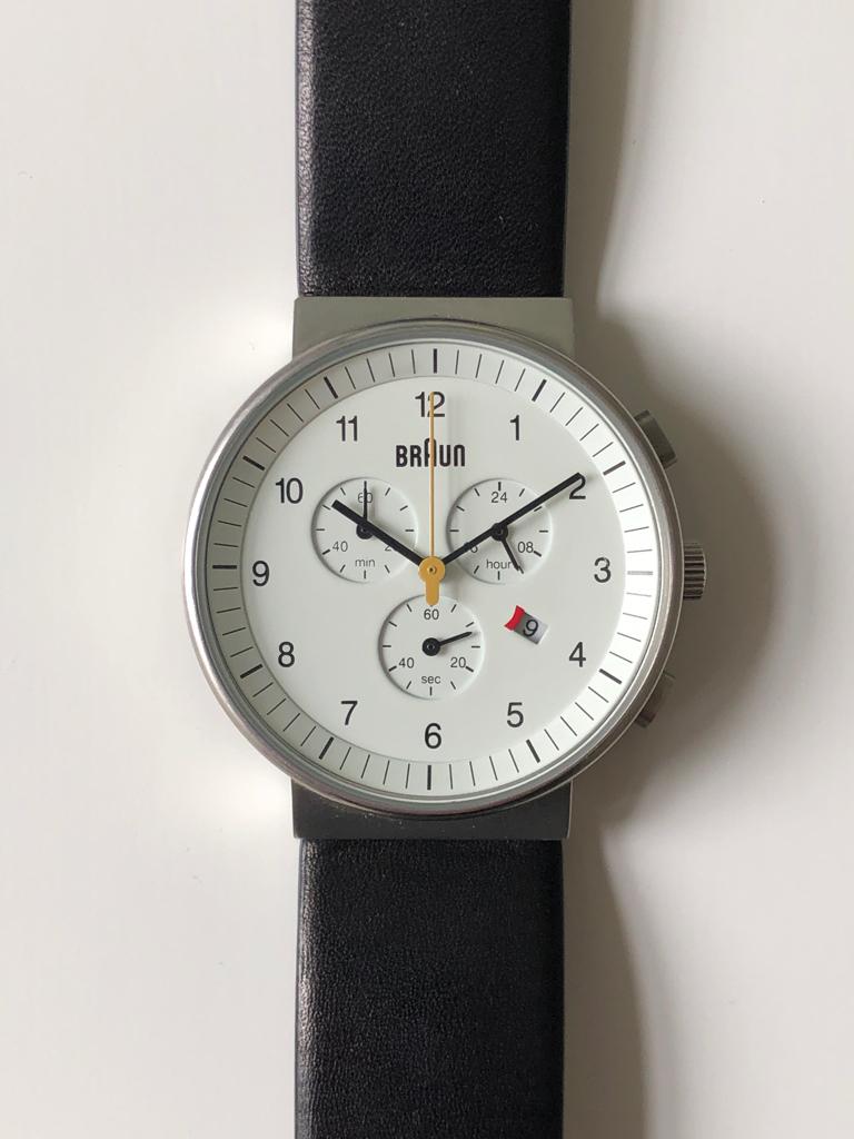 Braun BN0035 chronograaf horloge, Leer, Staal, Polshorloge, Zo goed als nieuw