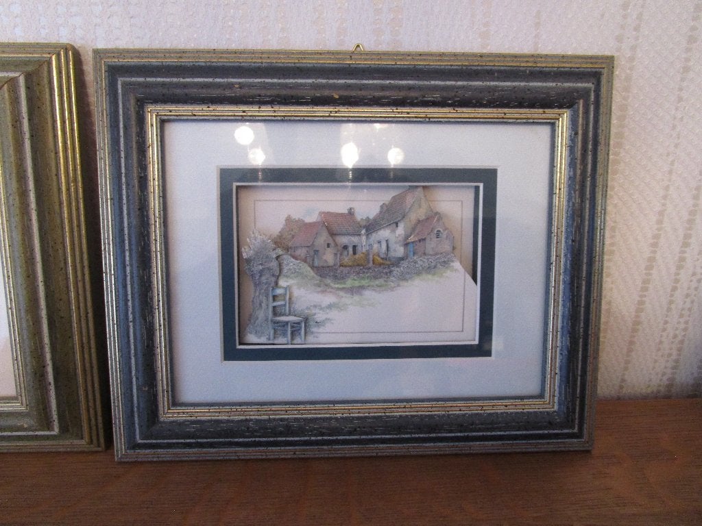 2 tableaux paysage par superposition de carton., Sous verre, Autres techniques, Panneau, Paysage