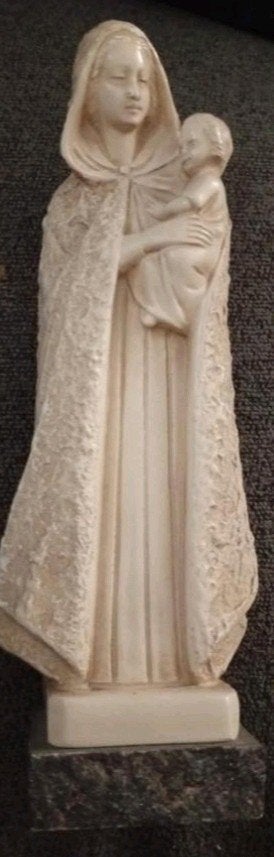 Antiek gesigneerd Mariabeeld met kindje Jezus, Antiek en Kunst, Ophalen, Gips, 50 - 100 cm, Beeld