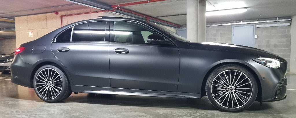 Mat grijze Mercedes C180 benzine, Autos, Achat, Carnet d'entretien, 151 g/km, Berline