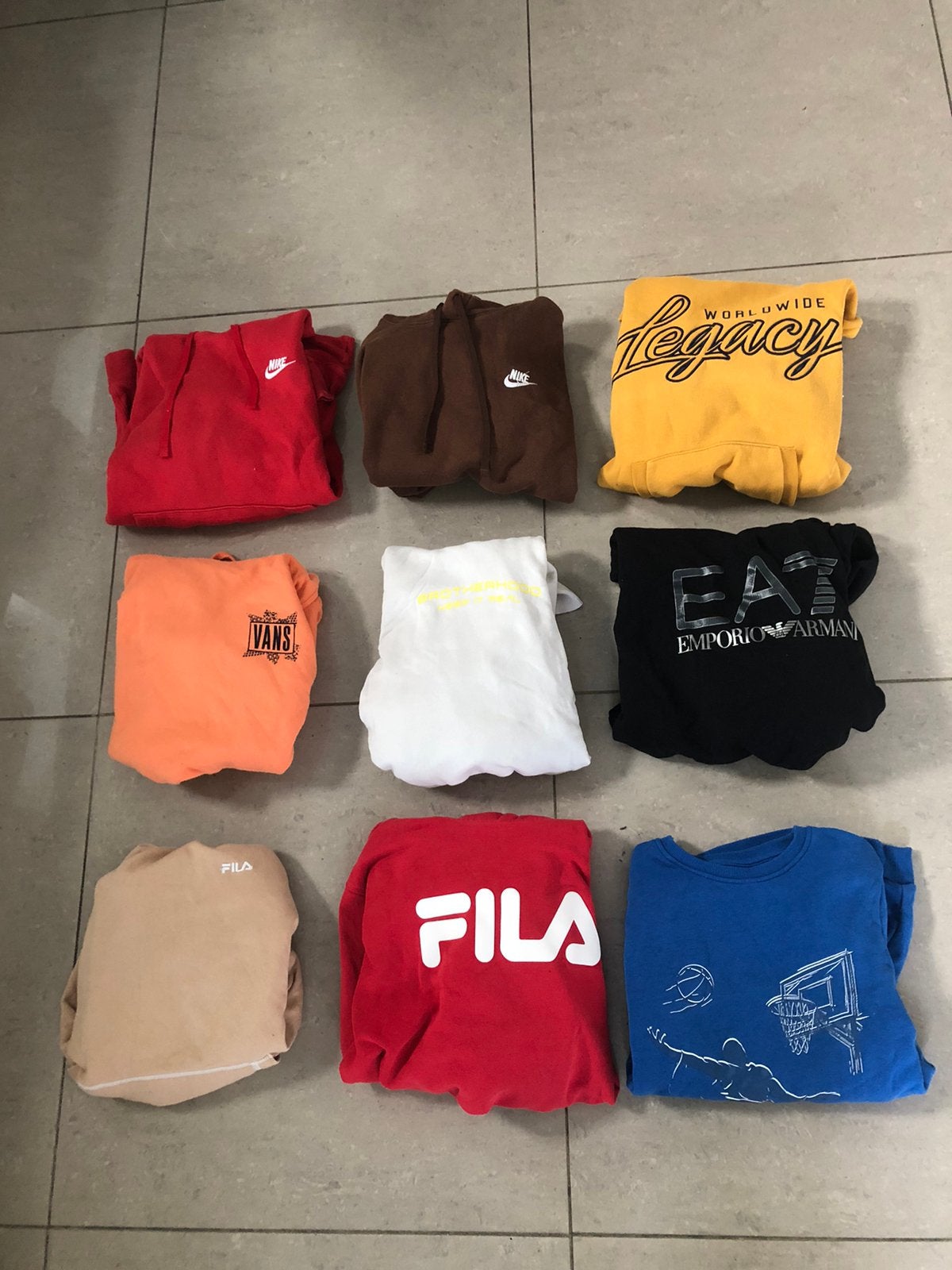 9 truien bundel, merken: nike, vans, empoire armani, file,…, Ophalen of Verzenden, Zo goed als nieuw, Maat 46 (S) of kleiner, Meerkleurig