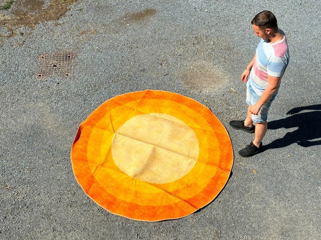 Rond tapijt met 70-ies patroon, Ophalen, Vintage, Nieuw, Oranje