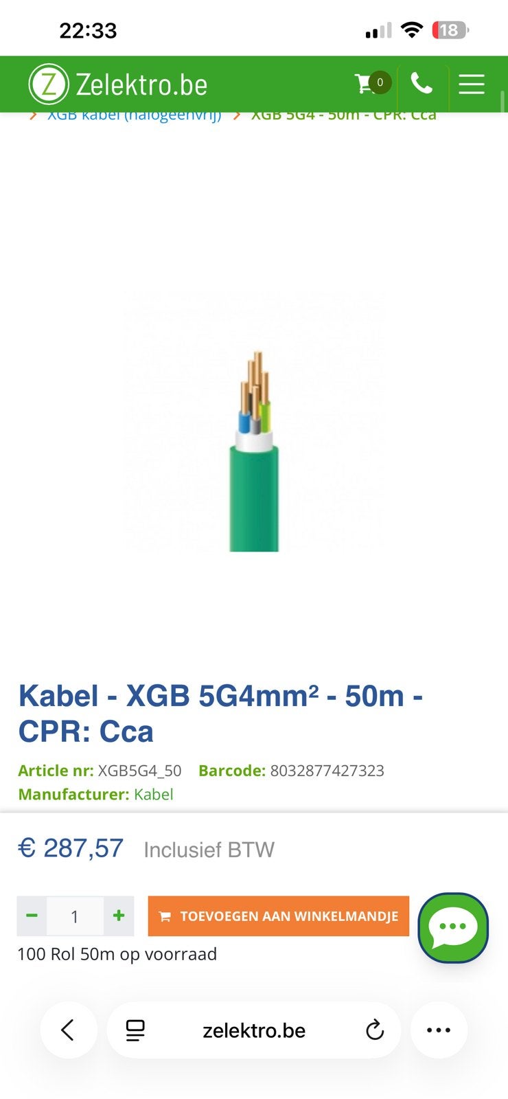 Kabbel 50 meter 5g4 re 1 kv, Doe-het-zelf en Bouw, Elektriciteit en Kabels, Ophalen, Nieuw