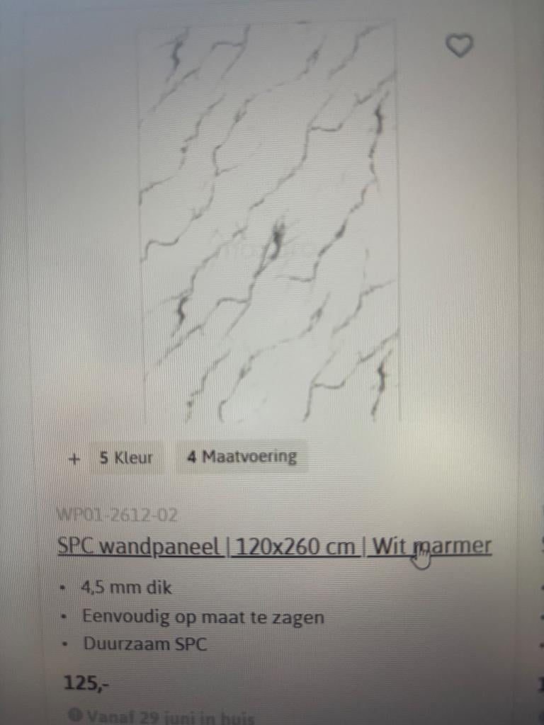 SPC wandpanelen wit marmer, Doe-het-zelf en Bouw, Platen en Panelen, Ophalen, Nieuw, Overige materialen, 20 tot 50 mm