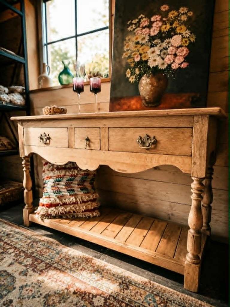 Oude massieve sidetable, Huis en Inrichting, Ophalen, 100 tot 150 cm, Eikenhout, Nieuw
