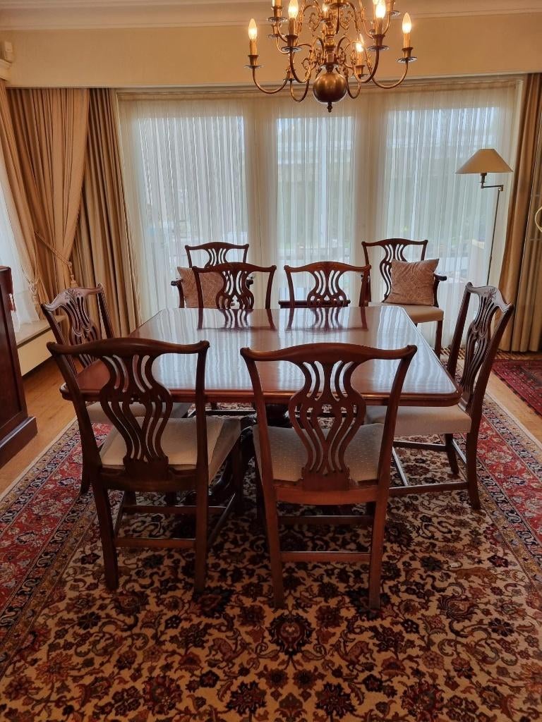 Elegante Engelse mahonie eettafel met stoelen, Ophalen